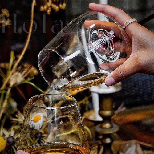 莲花坐隐黑领结中古红酒杯香槟杯玻璃法式水晶高脚杯复古套装家用