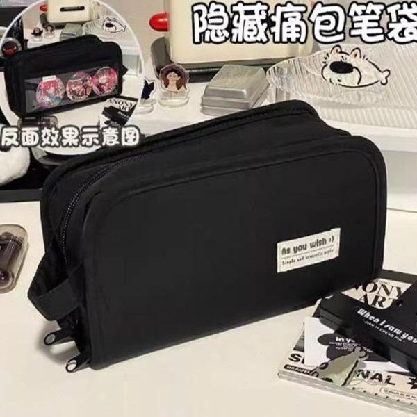 放小卡量二次元隐藏大容量痛包小食痛层可透明笔袋文具盒黑色吧唧