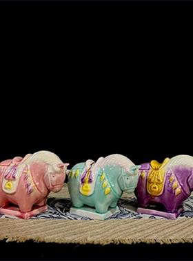 洛阳唐三彩文创小胖马客厅办公室摆件手工陶瓷工艺品旅游纪念送礼