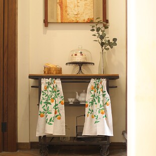 鸢尾乡旅棉布乡村水彩美式 穿杆柜门帘纯色半帘帘头短帘免打孔帘