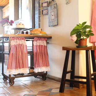 美式 地中海蕾丝小窗帘防尘帘柜门帘小清新红格子半帘门帘穿杆帘