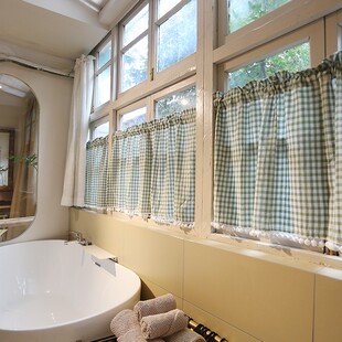 清新格子窗帘美式 半遮光半帘免打孔门帘棉布可定制穿杆粘贴挂钩