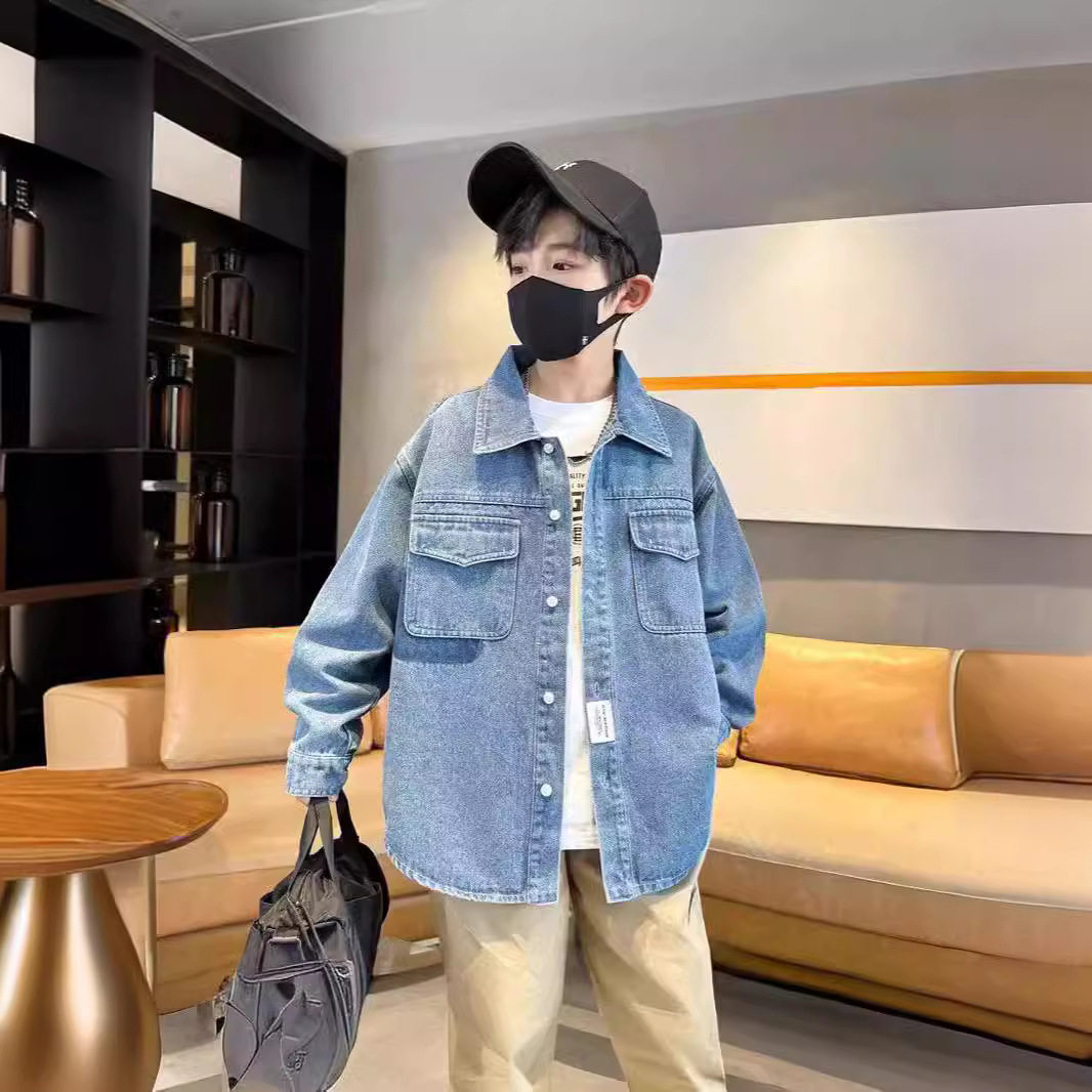 专柜正品男童牛仔衬衫新款春秋百搭中大童韩版休闲薄款外套长袖潮