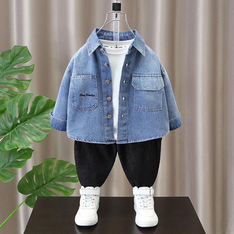 品牌专柜男童新款春秋装外套宝宝休闲长袖洋气男孩牛仔衬衫上衣服