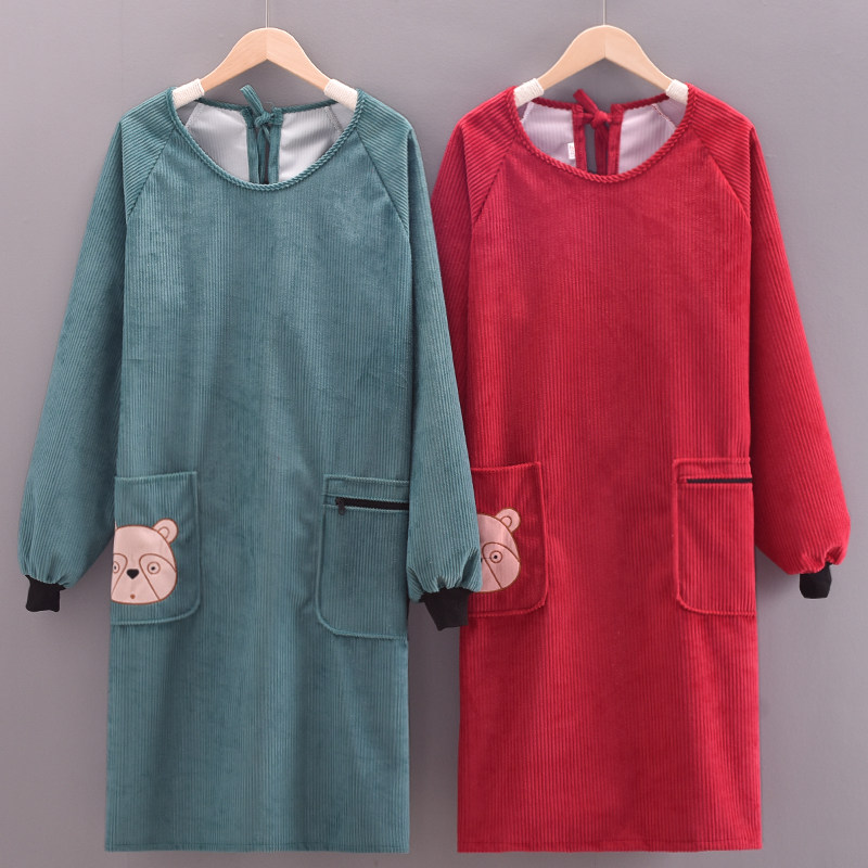 灯芯绒围裙长袖家用厨房防水防油可爱罩衣女耐磨工作服新款网红,家庭/个人清洁工具,围裙,淘宝优惠券,粉丝福利购,淘宝优惠卷