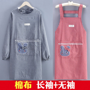 家里家外围裙长袖纯棉女可爱家用厨房做饭罩衣韩版时尚工作服夏季