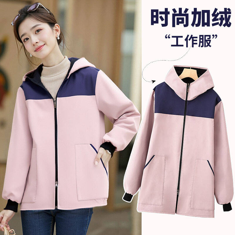 时尚短款加绒加厚正穿罩衣女秋冬上班干活工厂车间工作服外套定制