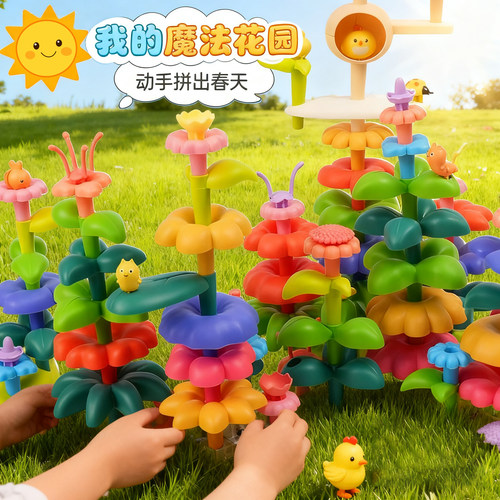 叠叠乐儿童益智拼装插花积木拼图