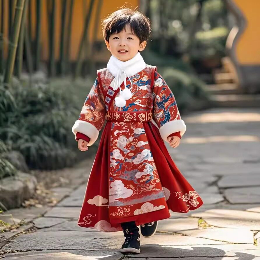 汉服男童拜年服冬装儿童新中式国风唐装加绒古装古风男宝新年衣服
