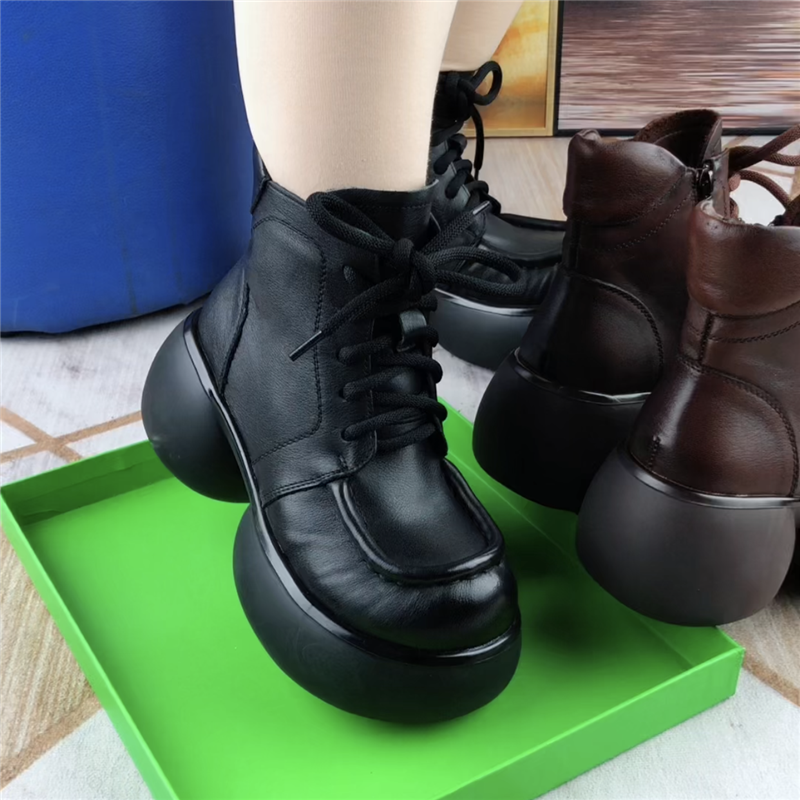 真皮短靴女厚底马丁靴女