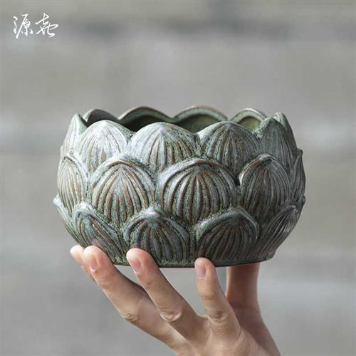 花盆陶瓷家用水培器皿铜钱草陶盆粗陶无孔睡莲莲座盆器碗莲专用盆