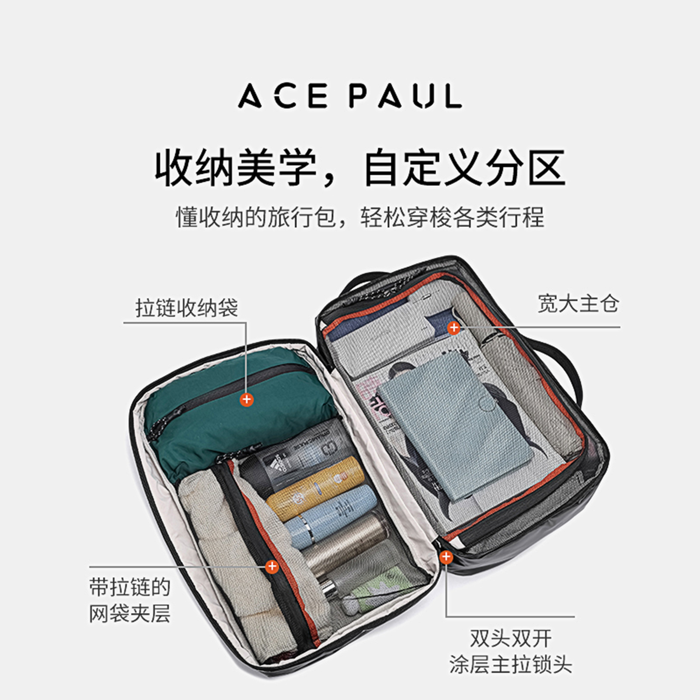 Ace Paul38L轻量双肩背包商旅通勤大容量登机箱包男女同款电脑包