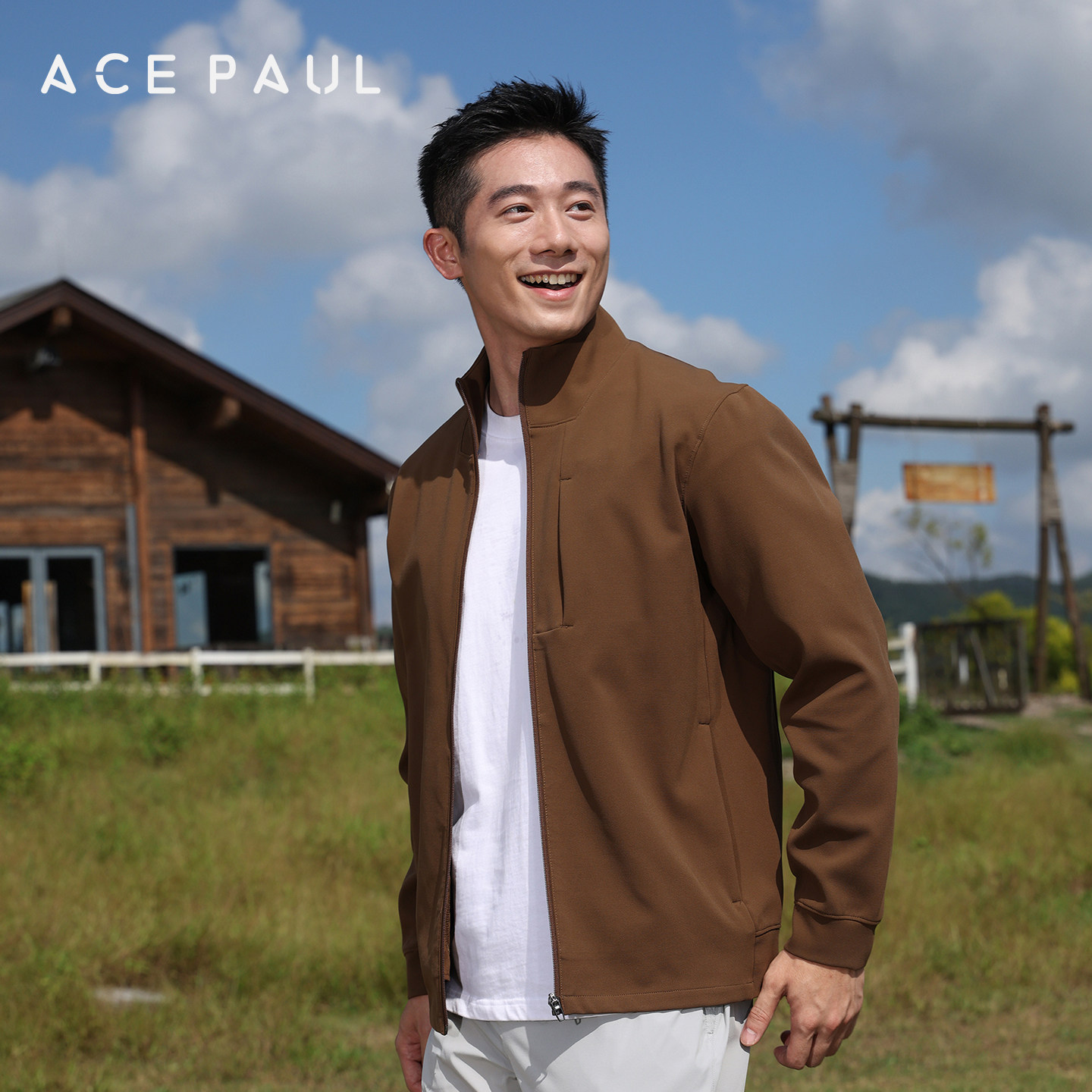 Ace Paul立领秋冬季开衫卫衣男士运动夹克休闲弹力多口袋夹克
