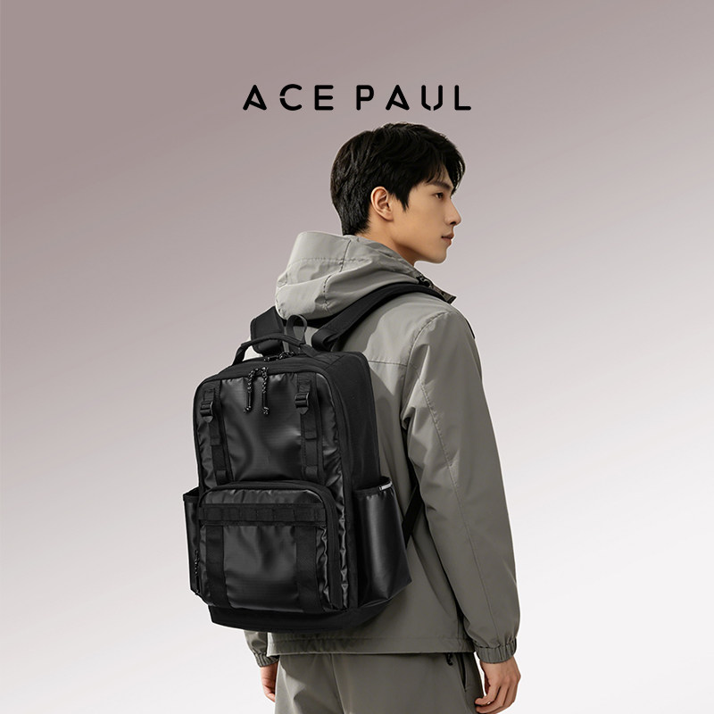 Ace Paul机能风大开口双肩背简约轻便男双向拉链通勤休闲女时尚包