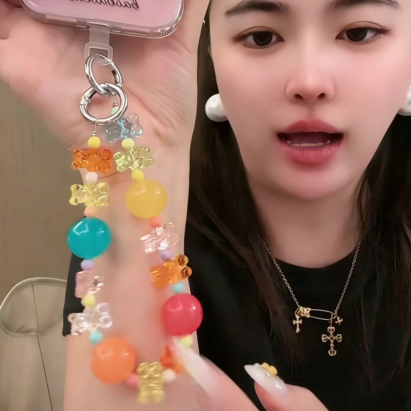 东大门小熊串珠手机链钥匙扣