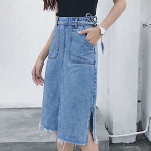 夏季中长款开叉牛仔半身裙女高腰加肥加大码200斤胖mmA字包臀裙子
