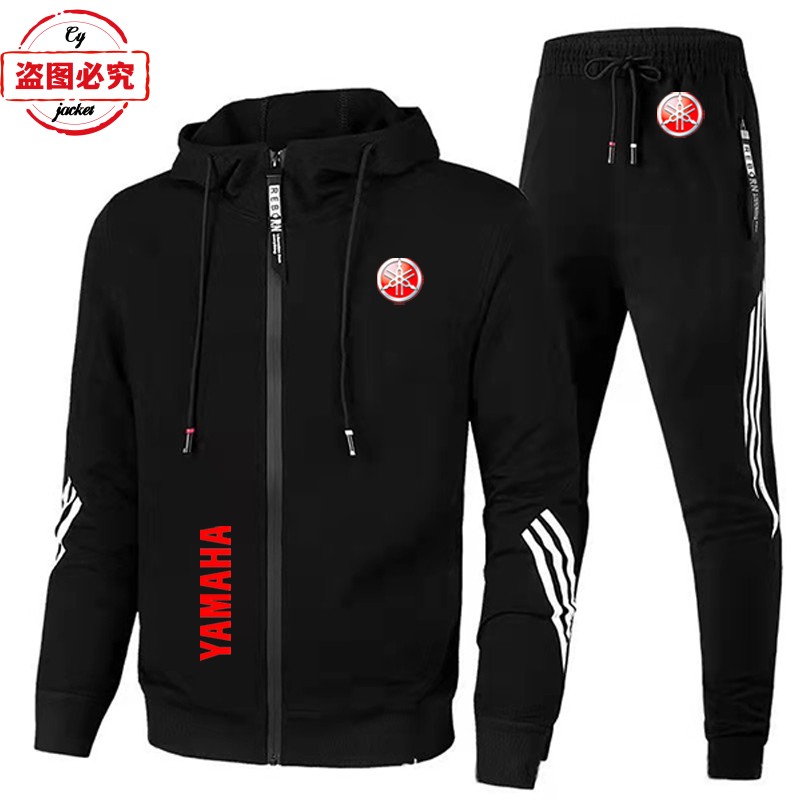 雅马哈摩托车logo印花赛车服休闲连帽衫运动服男士春秋套装团体服