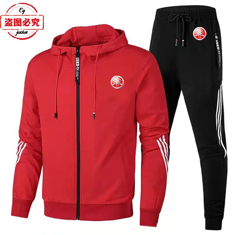 雅马哈摩托车logo印花赛车服休闲连帽衫运动服男士春秋套装团体服