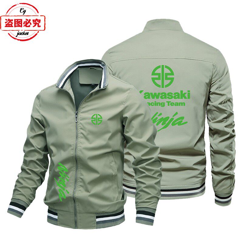 川崎摩托车logo印花赛车服机车外套宽松长袖男上衣立领Ninja夹克
