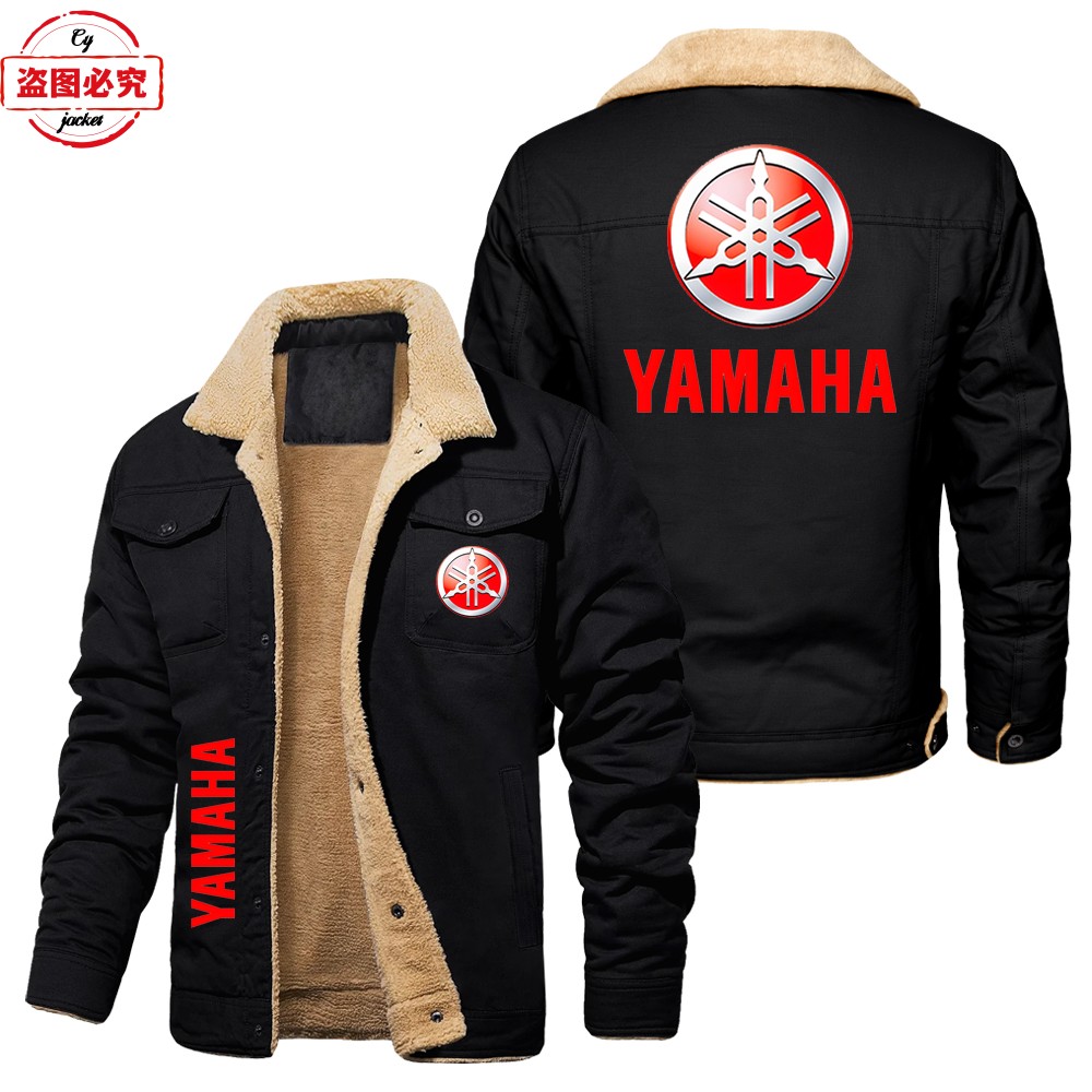 雅马哈摩托车车标印花加绒秋冬保暖立领夹克机车骑行服工作服