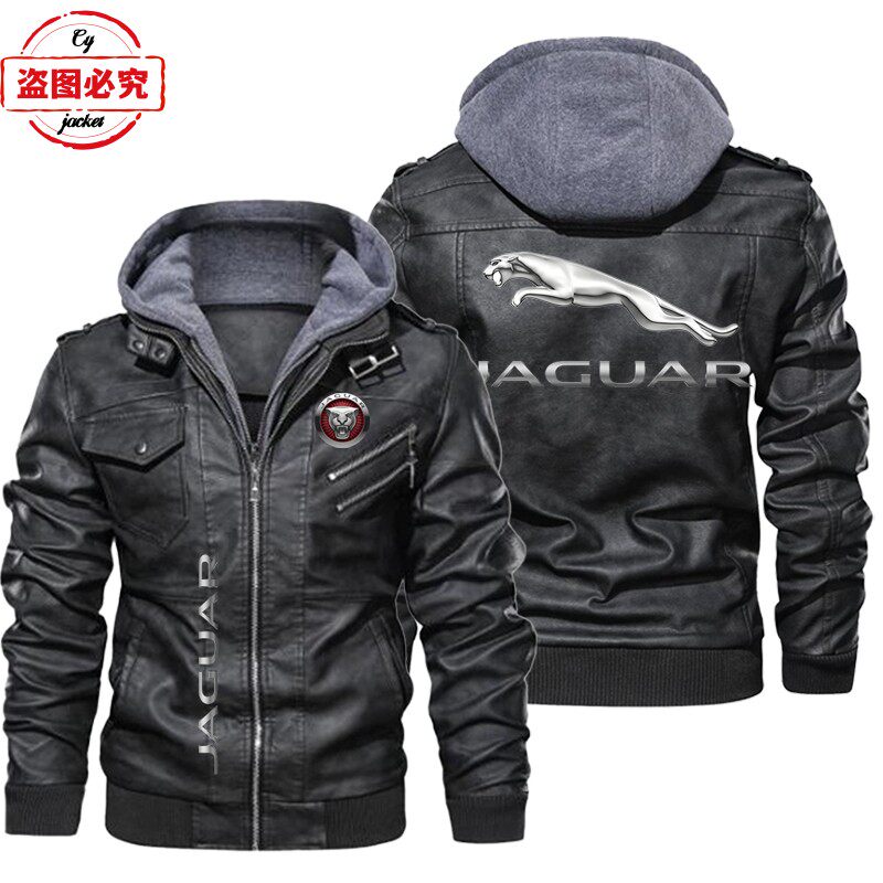 皮夹克捷豹车标超跑赛车复古水洗pu皮衣防风男连帽夹克捷豹团队服