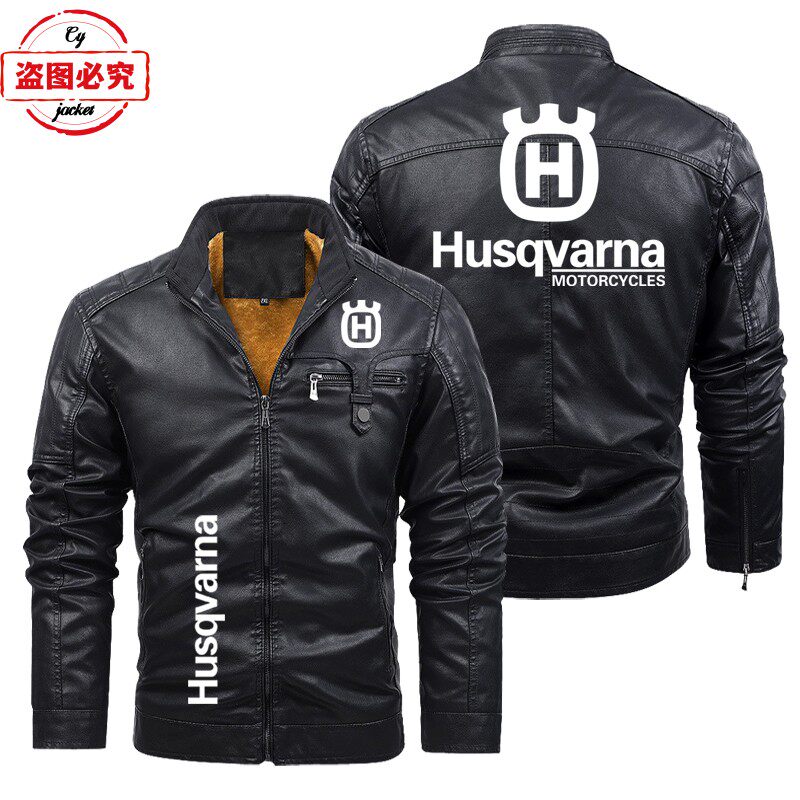 胡斯瓦纳摩托车LOGO印花骑行服水洗pu皮衣男夹克Husqvarna赛车服