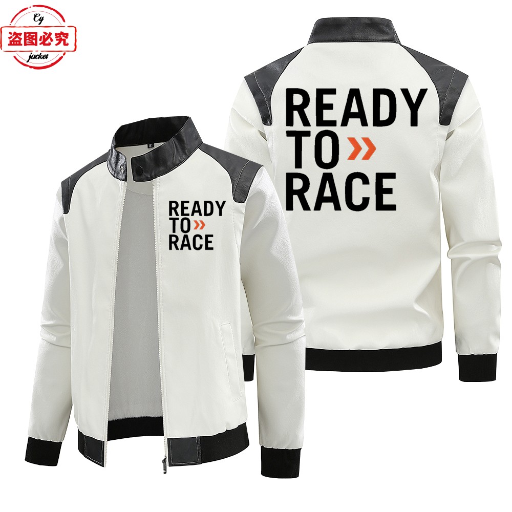 Ready To Race 印花摩托车越野赛耐力赛pu皮衣防风秋冬款男士夹克