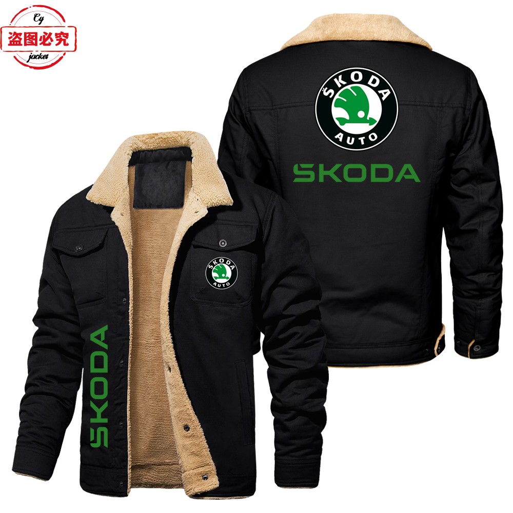WRC拉力赛斯柯达赛车车标印花加绒秋冬保暖立领夹克skoda汽车印花