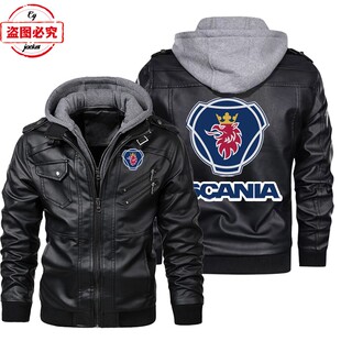 斯堪尼亚重卡货车车标皮夹pu皮衣防风男士连帽夹克斯堪尼亚工作服