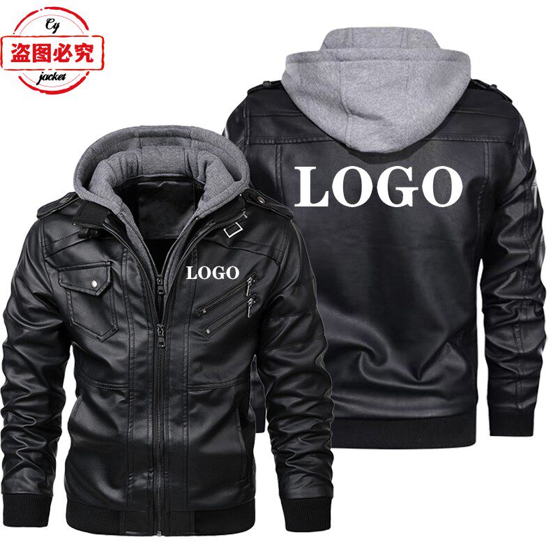 皮夹克定制印花摩托车LOGO复古水洗pu皮衣防风男士连帽夹克团队服