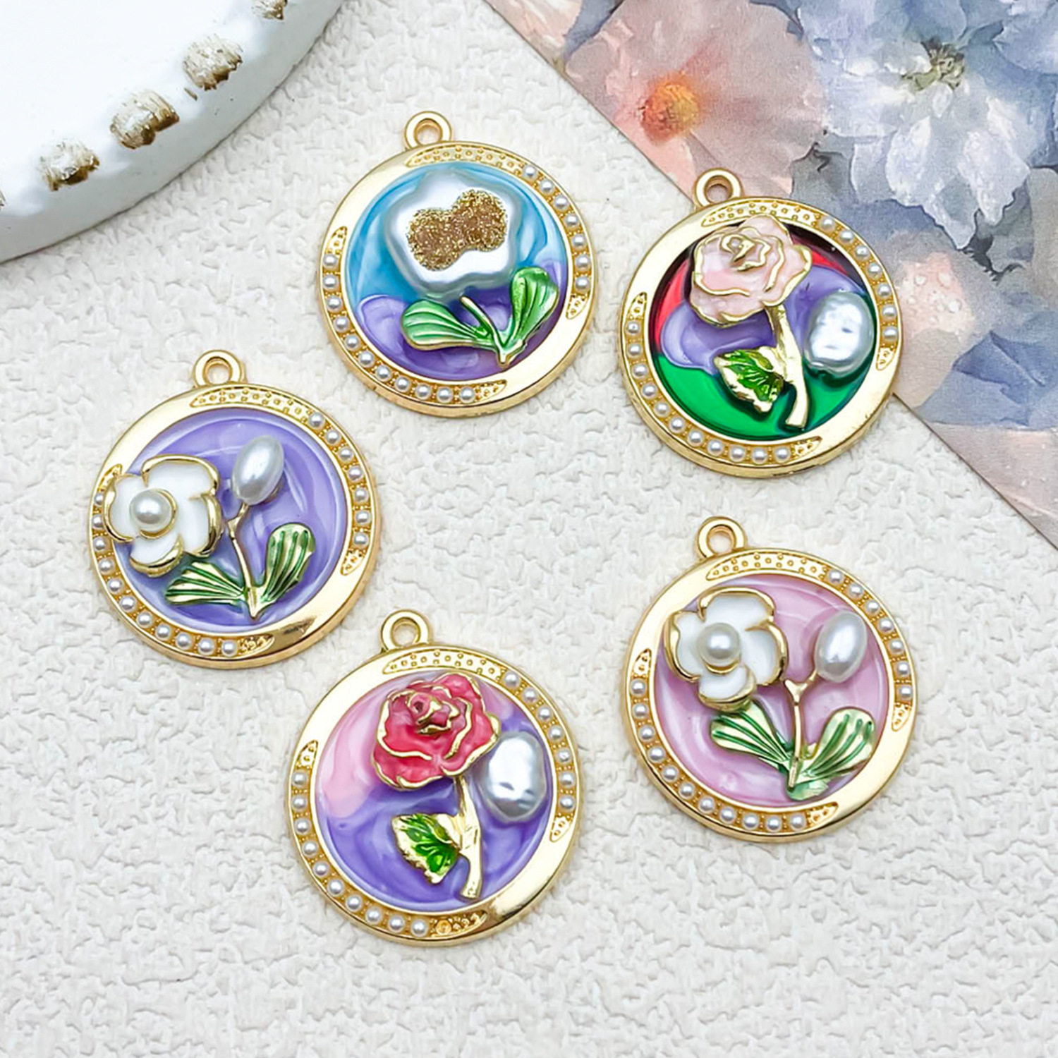 金吊坠莫奈花园油画滴油配件挂件