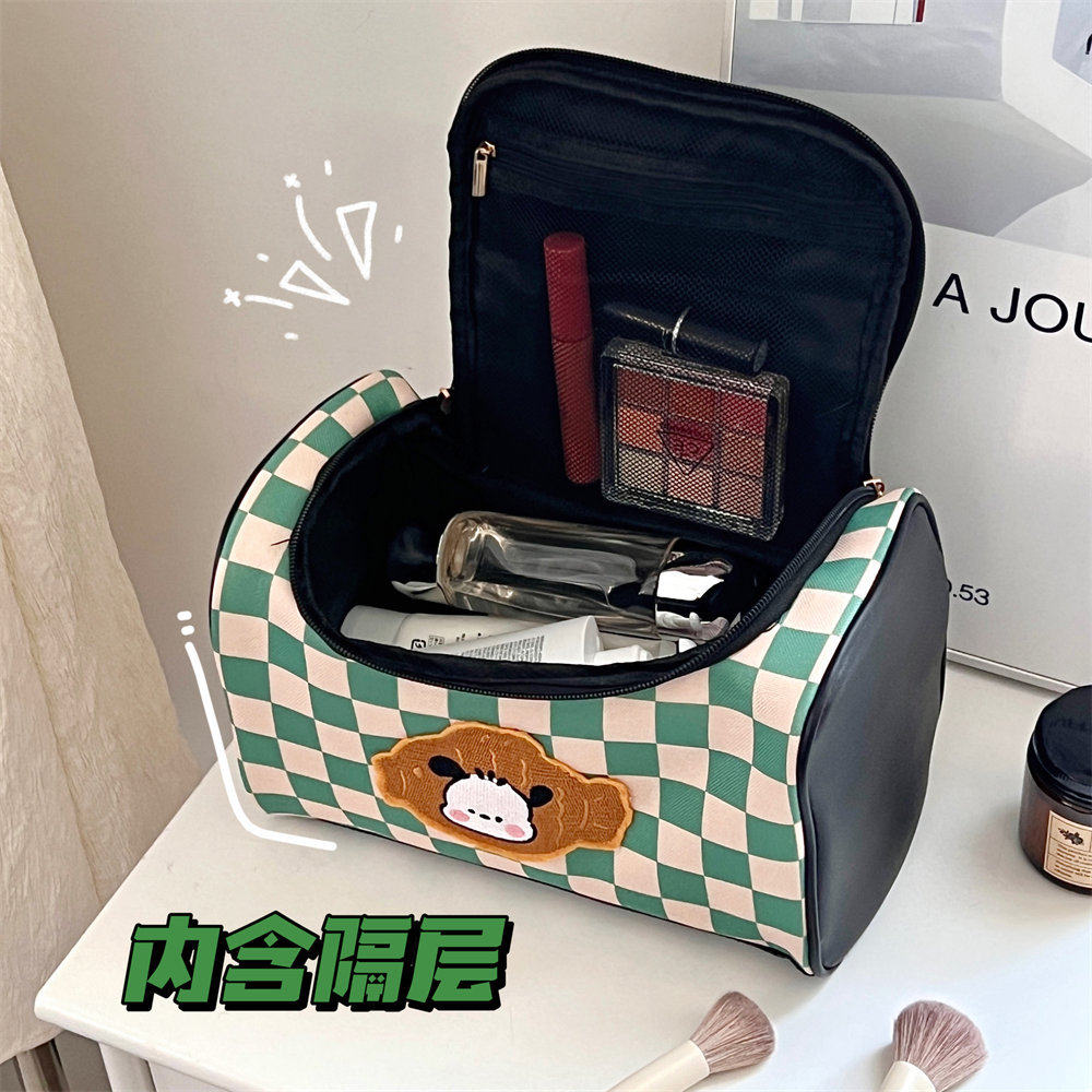 质量严选腾亿原创大容量复古高颜值棋盘格化妆包少女心手提收纳包,收纳整理,化妆包,淘宝优惠券,粉丝福利购,淘宝优惠卷
