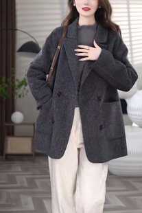 2025秋冬新款双面羊绒大衣女短款小个子韩版宽松西装领羊毛呢外套