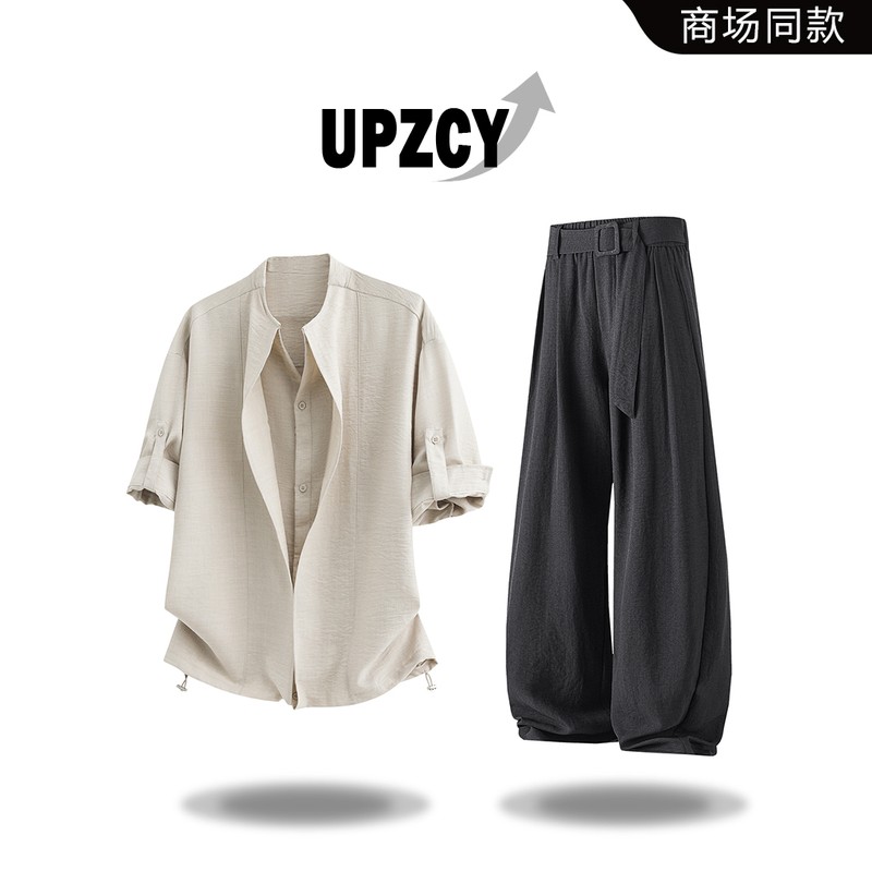 UPZCY老钱风假两件短袖衬衫男夏季新款潮牌宽松高级感男装两件套