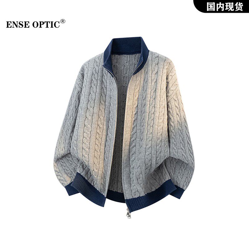 ENSE OPTIC毛衣男生开衫外套2026秋冬新款针织衫撞色立领拉链上衣