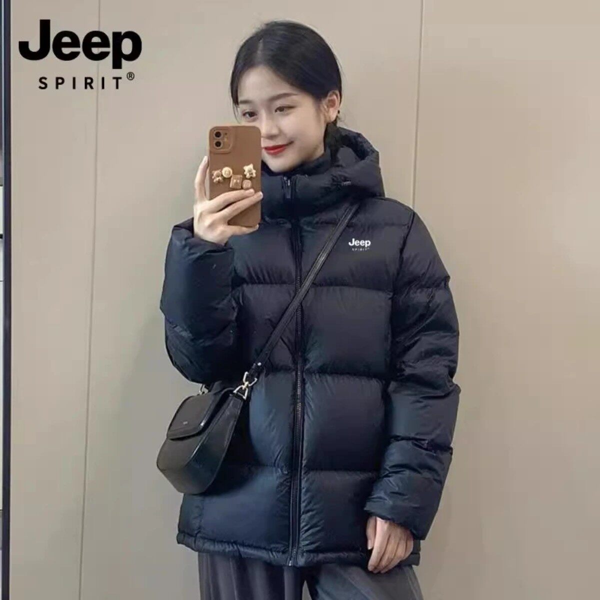 Jeep吉普户外羽绒服男女款加厚小个子黑色防水鸭绒情侣面包服外套