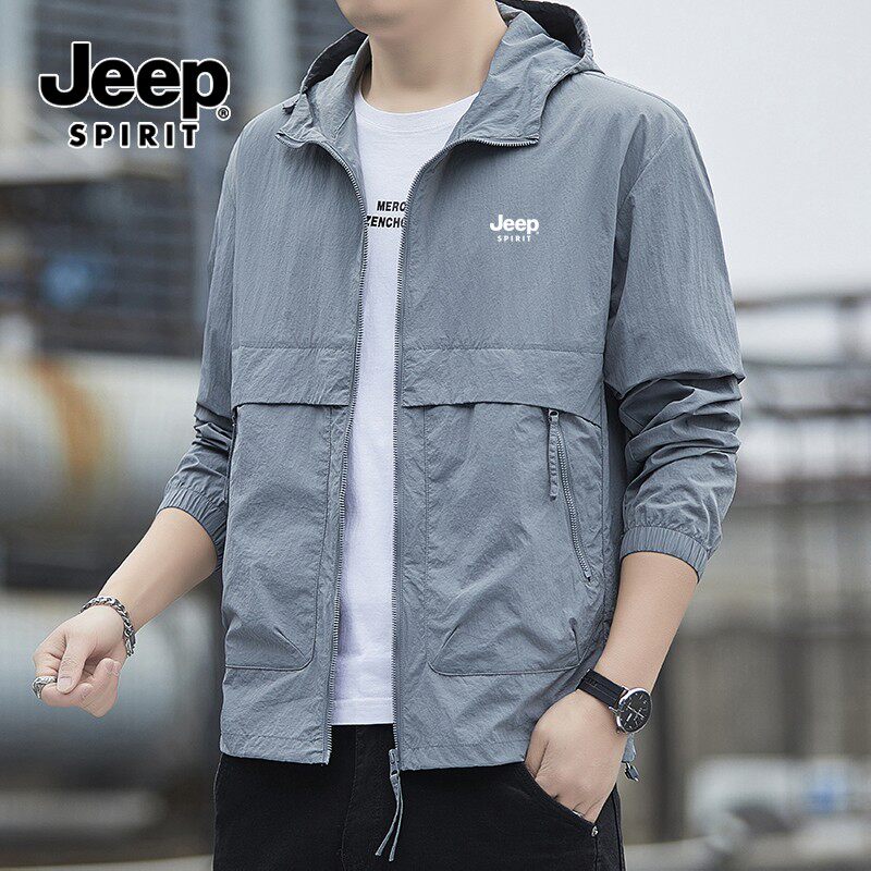 JEEP吉普冰丝防晒衣男士夏季轻薄外套户外防紫外线大码钓鱼防晒服