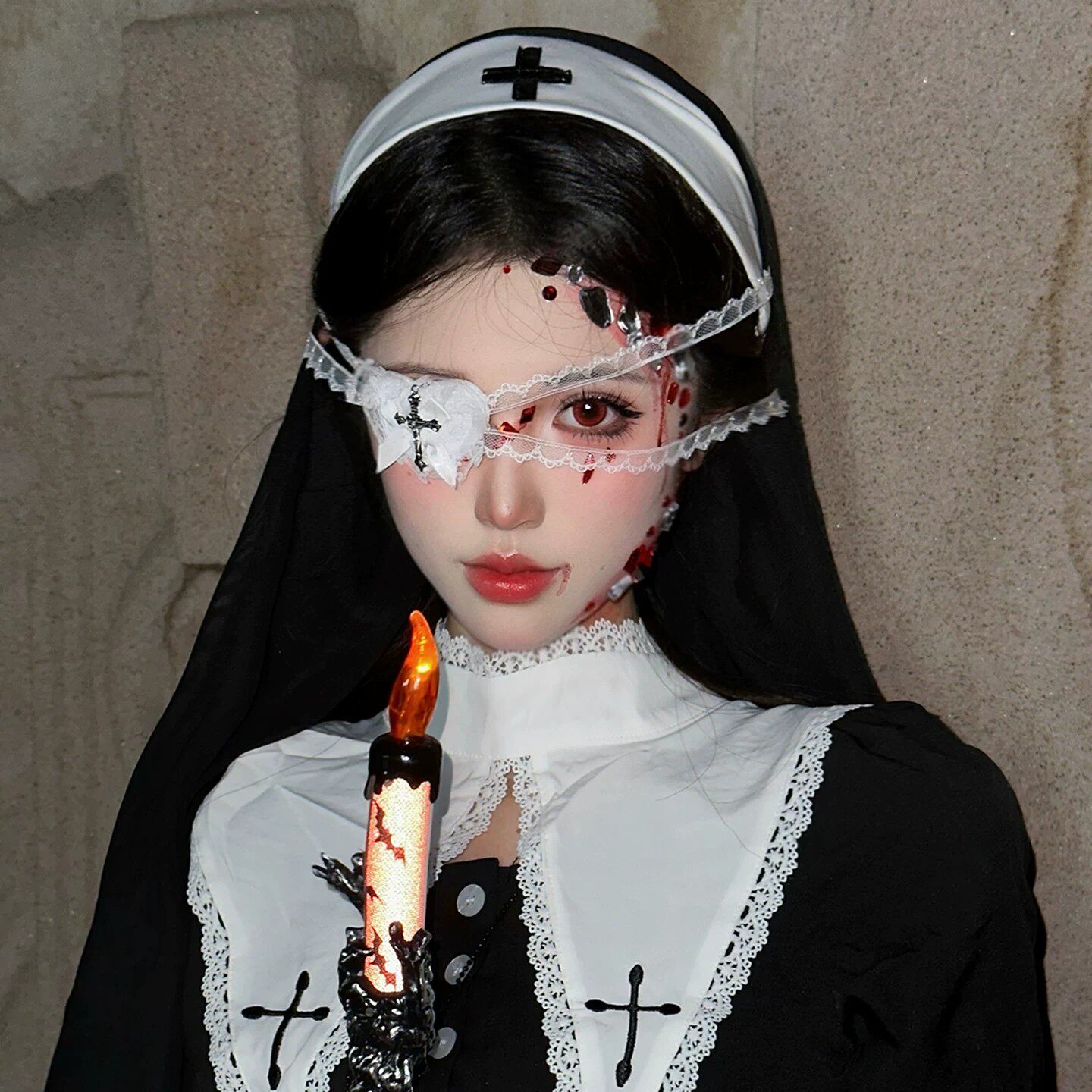 万圣节十字架修女头巾暗黑哥特披肩头纱发饰cos服饰穿搭道具配饰