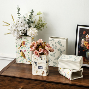 法式ins风陶瓷罐厨房用品收纳筒花瓶摆件客厅插花筒书本拍摄道具