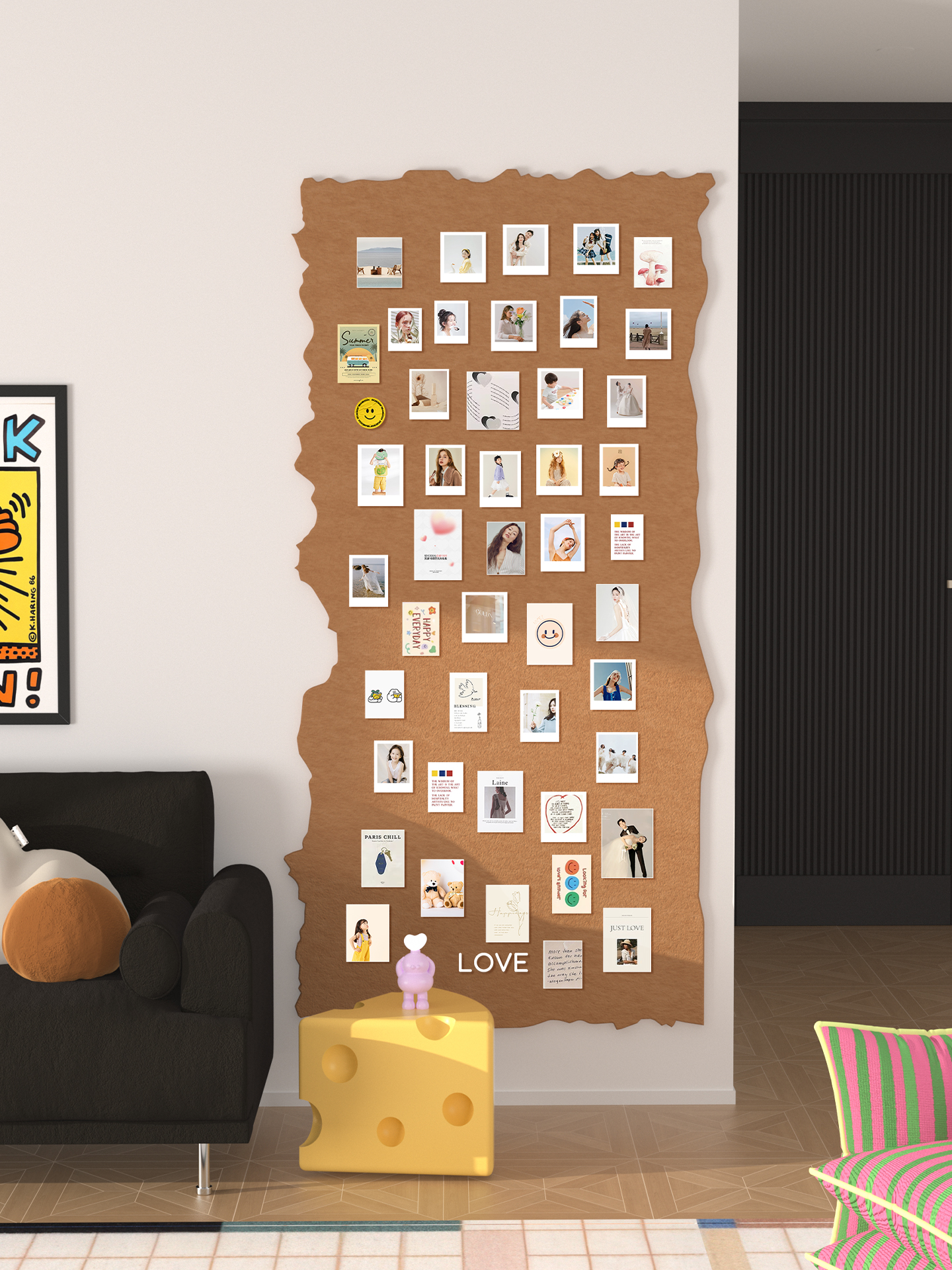 ins风毛毡板软木板展示板高级感客厅电视背景墙玄关照片墙留言板