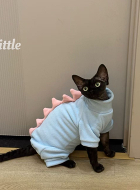 宠物四脚衣颗粒绒护肚子小恐龙无毛猫衣服斯芬克斯猫德文衣服
