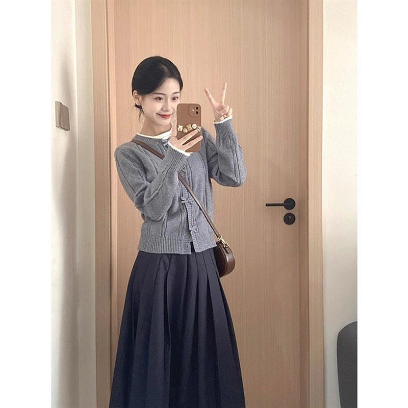 小香风2025早春新款蝴蝶结国风盘扣设计感洋气毛针织开衫毛衣