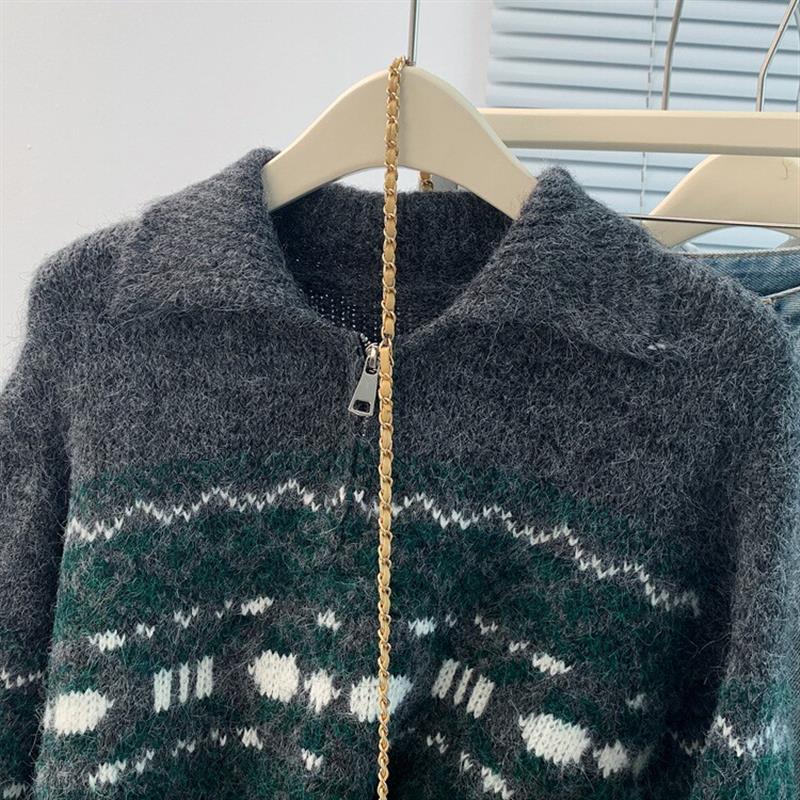 复古费尔岛半拉链毛衣2025秋上新外穿轻奢高级针织毛绒感上衣女