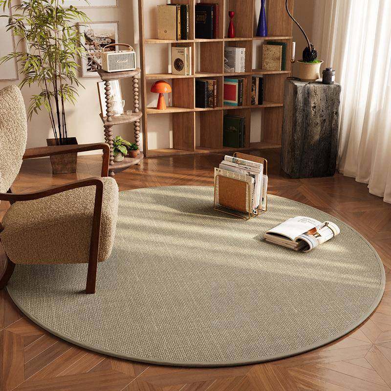 高级感亚麻圆形客厅地毯防滑耐脏除尘垫编织纹纯色卧室书房椅垫子,居家布艺,家用脚垫,淘宝优惠券,粉丝福利购,淘宝优惠卷