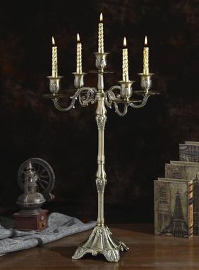 青铜复古烛台金属三头五头烛台酒店婚庆烛台西餐烛光晚餐装饰摆件