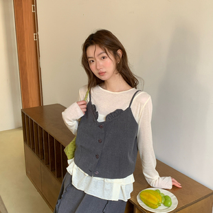 WANDER-春上新气质显瘦花边吊带背心+半裙套装(含15羊毛)36079