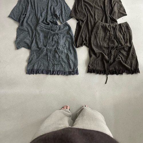 Hand made-慵懒风宽松毛衣+蕾丝抽绳针织半身裙两件套套装r26245