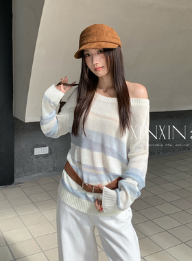 ZY GODDESS-ins风休闲博主穿搭简约渐变撞色宽松百搭针织衫XEM801