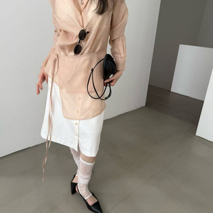 泡菜馆 配可拆卸腰封 款 衬衫 6Z26108 翻领纯色宽松长袖 买手严选