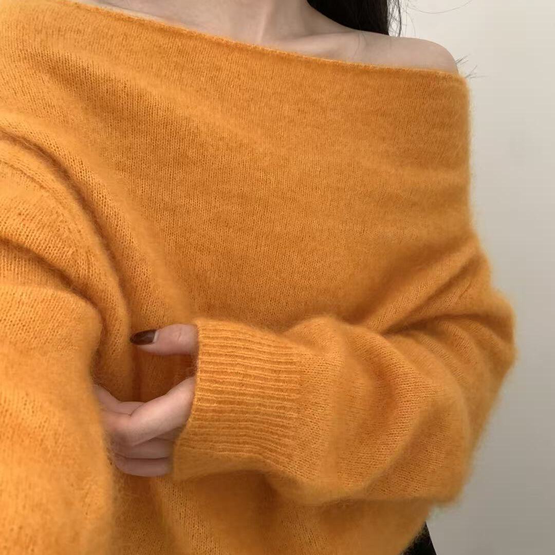 ULO-新韩系温柔风马海氛围感斜肩套衫保暖毛衣（含67马海毛）7281